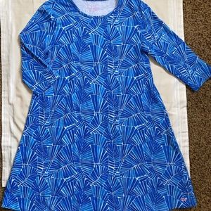 Girl's Vineyard Vines 3/4 Sleeve Knit Dress Blue White Geometric Size L 14 EUC